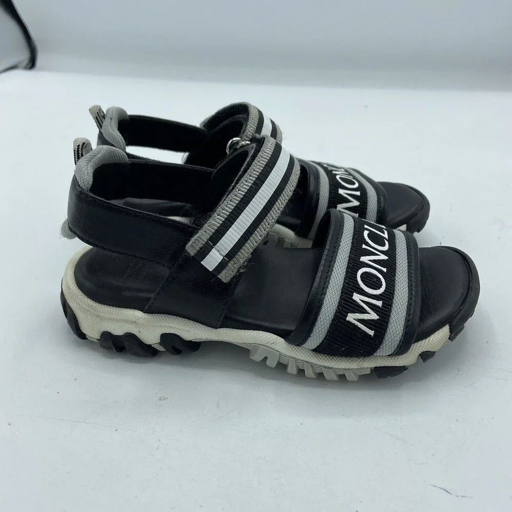 Moncler Enfant Logo Strap Flat Kids Sandals Black Sz EU 27 US 11